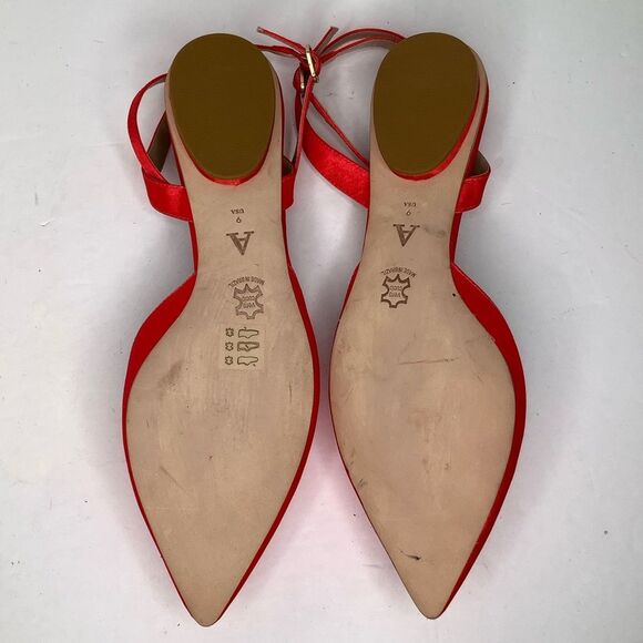 Anthropologie Orange Satin Fabric Ankle Wrap Around Pointy Toe Women Flats Sz 9 - Picture 3 of 9